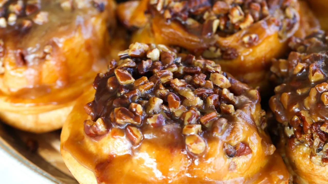 cinnamon rolls with pecans on top from wheatfields bakery in omaha ne
