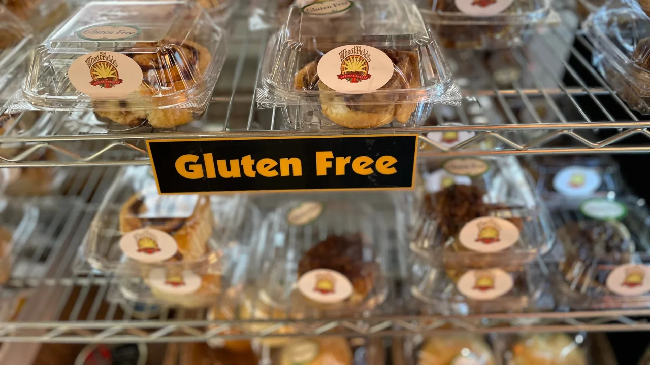 gluten free cinnamon roll selection at wheatfields bakery