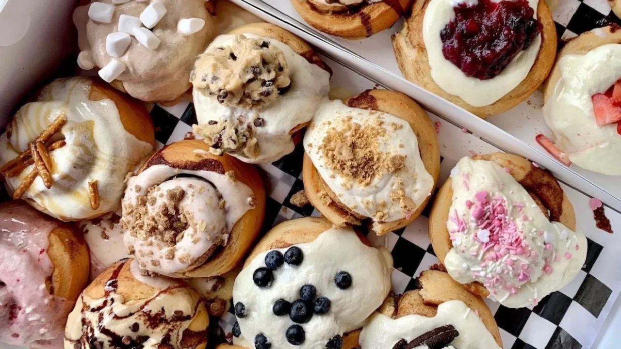 mix of cinnamon rolls in a box from cinnaholic in chicago