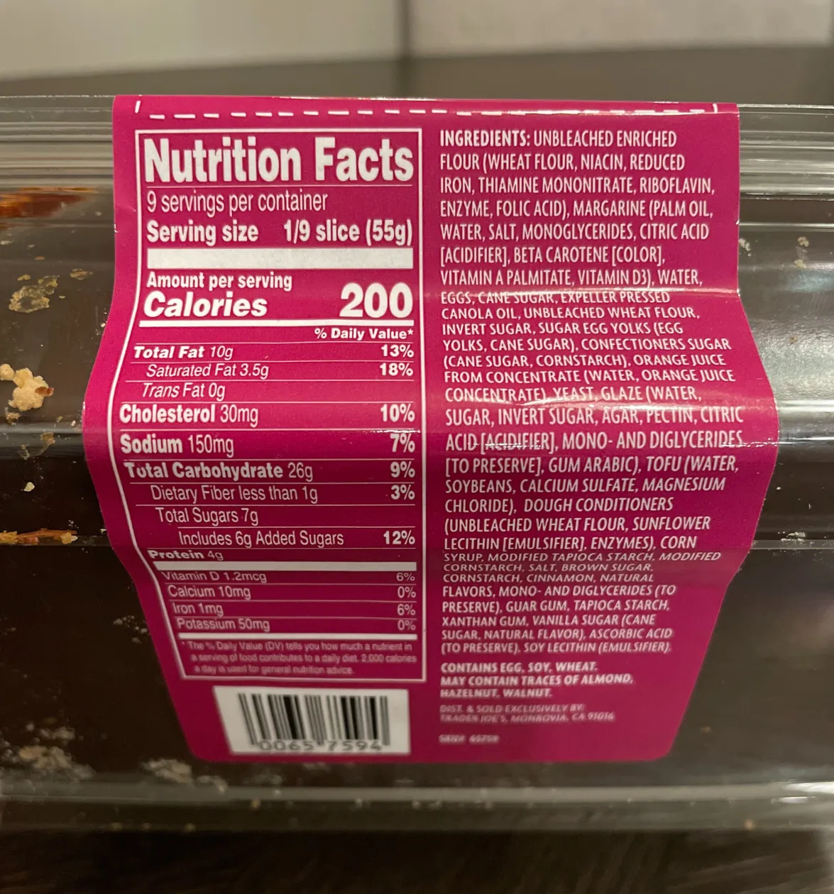 Trader Joe's Cinnamon Brooklyn Babka Bread nutrition facts