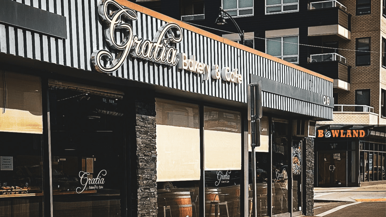 the exterior of Gratia bakery in British Columbia. 